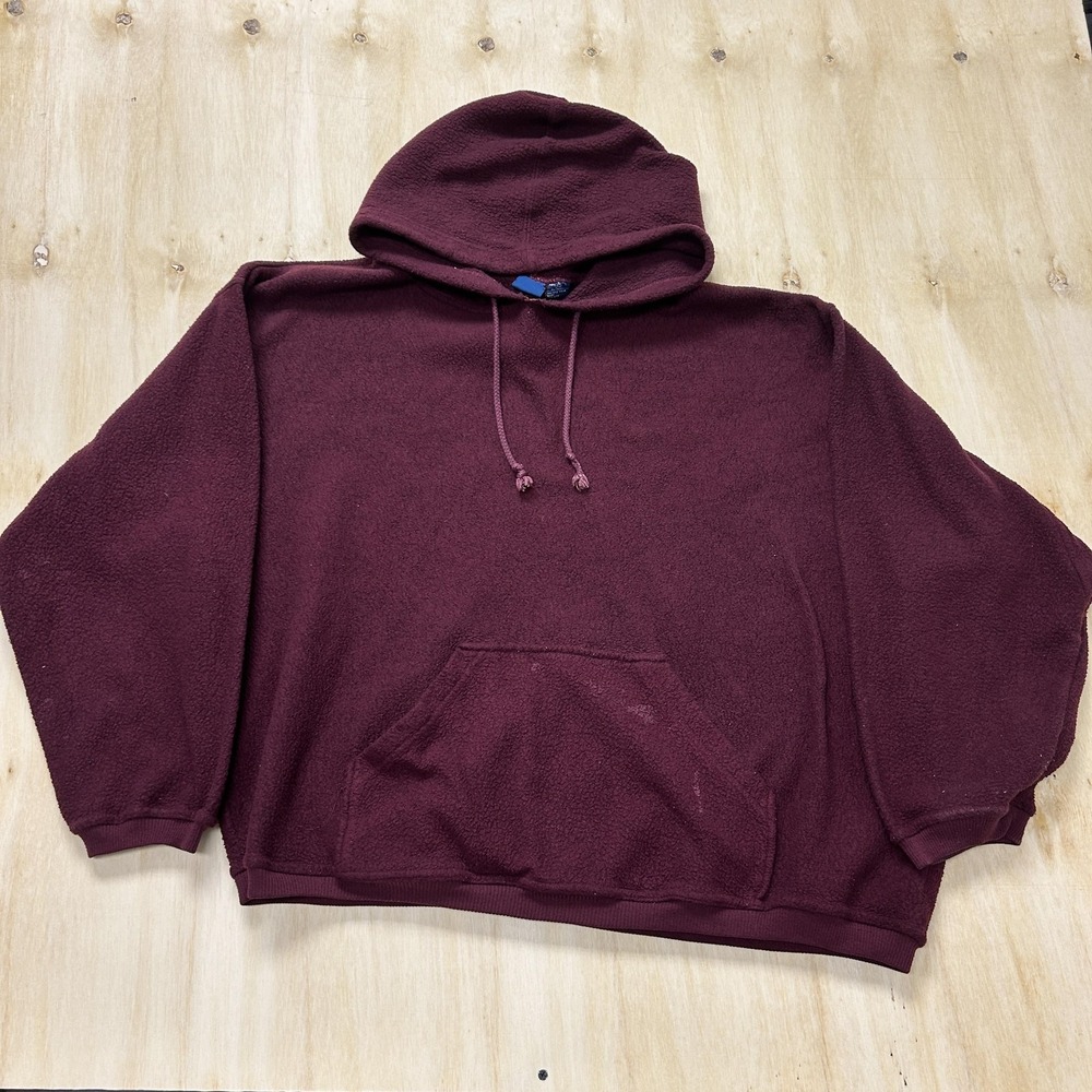Vintage 80s 90s First Run Hoodie Mens XL Red Fleece Pullover Kangaroo Pocket